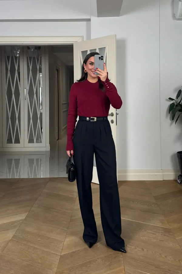 Beli Lastikli Pileli Palazzo Kadın Pantoln