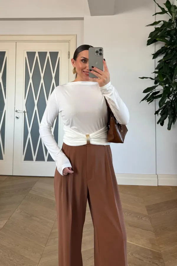 Kayık Yaka Uzun Kollu Bluz