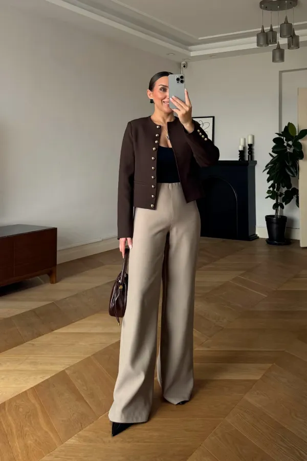 Crop Blazer Yakasız Kadın Ceket