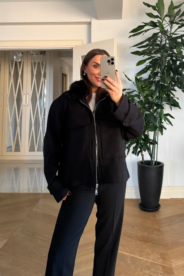 Suni Kürklü Kaşe Kadın Ceket