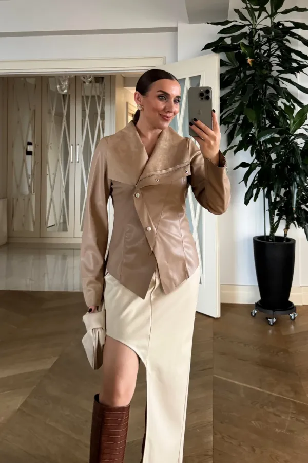 Suni Deri Çıtçıtlı Kadın Ceket