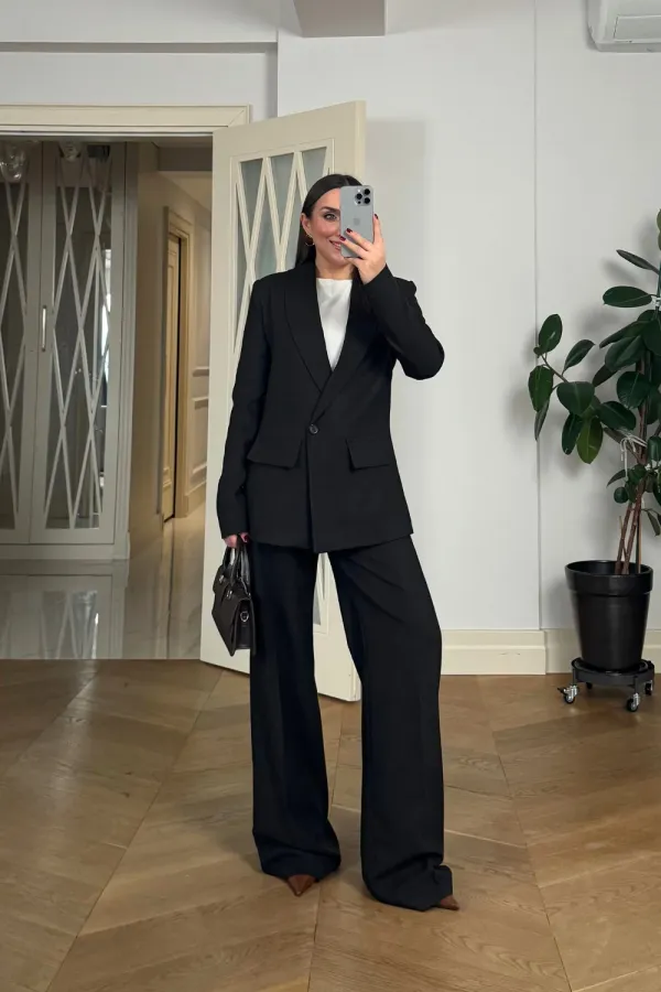 Kruvaze Çizgili Blazer Ceket Pantolon Kadın Takım
