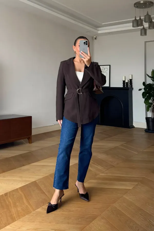 Kemerli Blazer Kadın Ceket