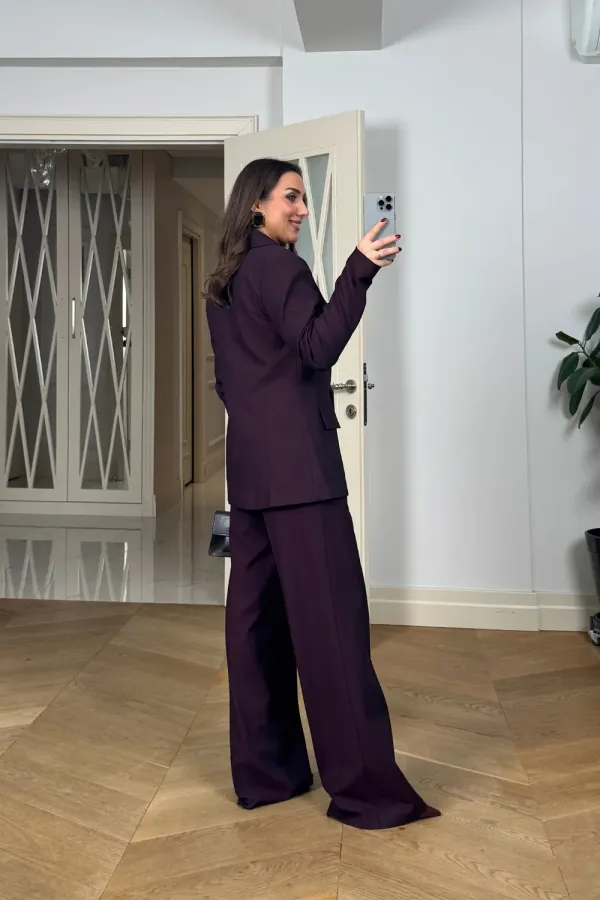 Kruvaze Çizgili Blazer Ceket Pantolon Kadın Takım Kruvaze Çizgili Blazer Ceket Pantolon Kadın Takım