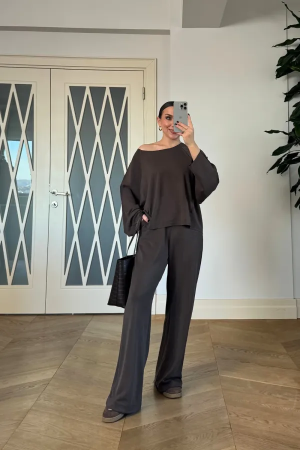 Kayık Yaka Sweat Pantolon Kadın Takım