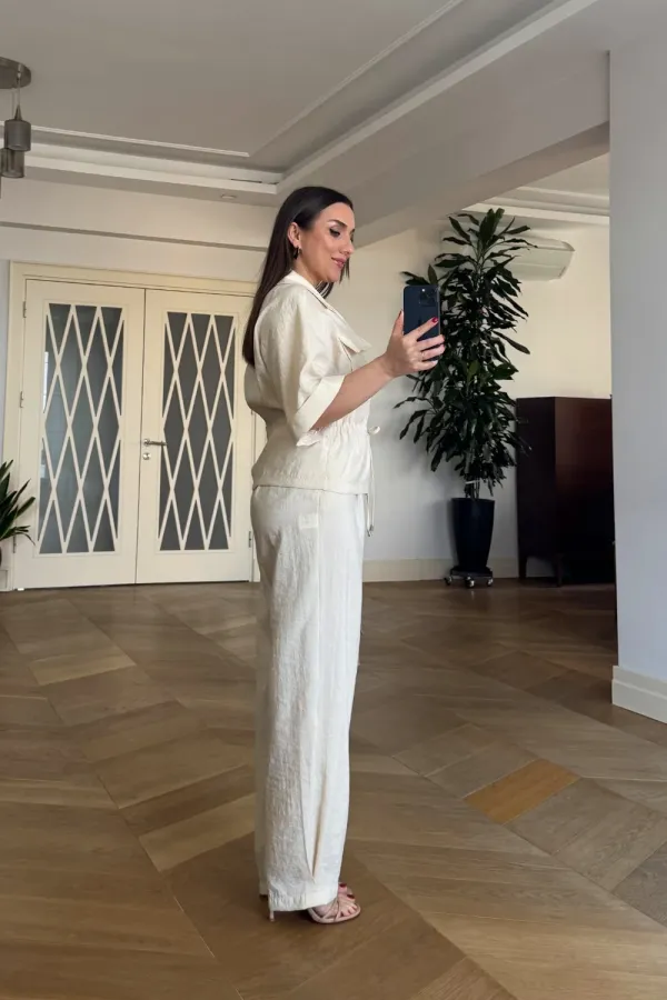 Women's Jacket and Trousers Suit with Drawstring Waist Women's Jacket and Trousers Suit with Drawstring Waist