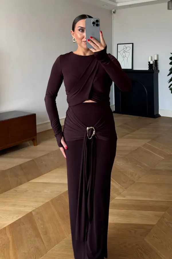 Toka Detaylı Bluz Etek Takım