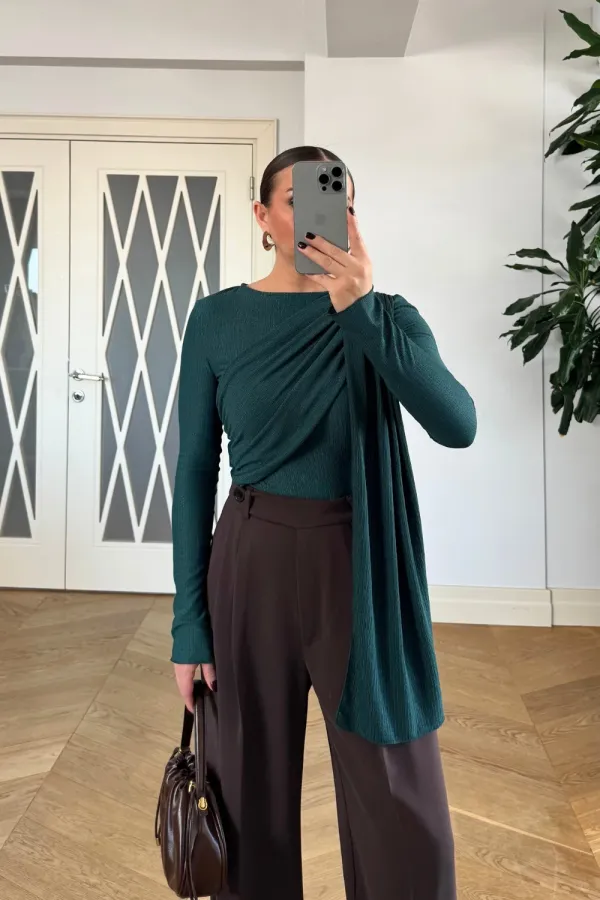 Şal Detaylı Uzun Kollu Bluz