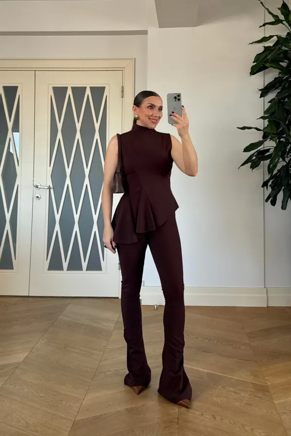 Asimetrik Kesim Bluz Pantolon Takım