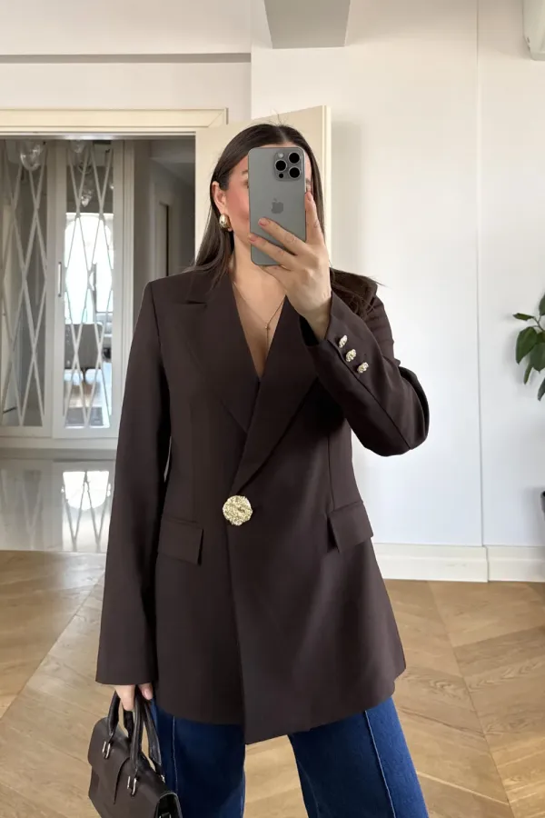 Gold Düğmeli Blazer Kadın Ceket