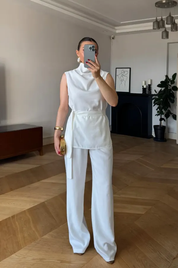 Sıfır Kol Bluz Pantolon Kadın Takım