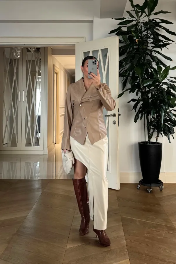 Suni Deri Çıtçıtlı Kadın Ceket