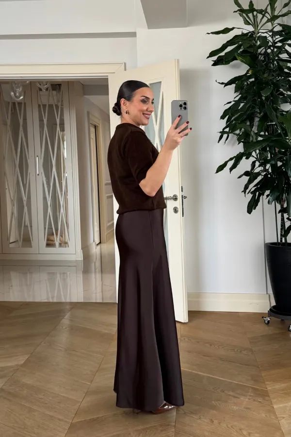 Beli Lastikli Uzun Saten Etek