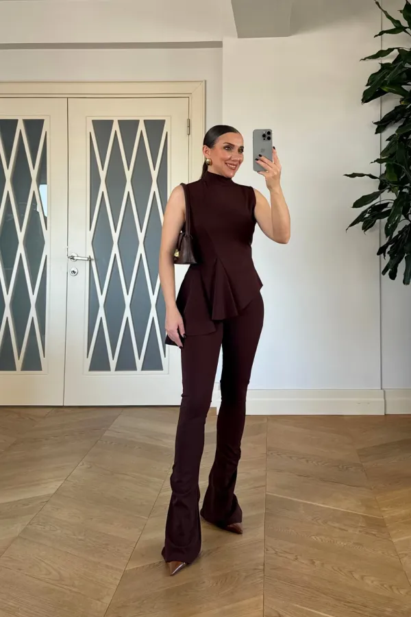 Asimetrik Kesim Bluz Pantolon Takım