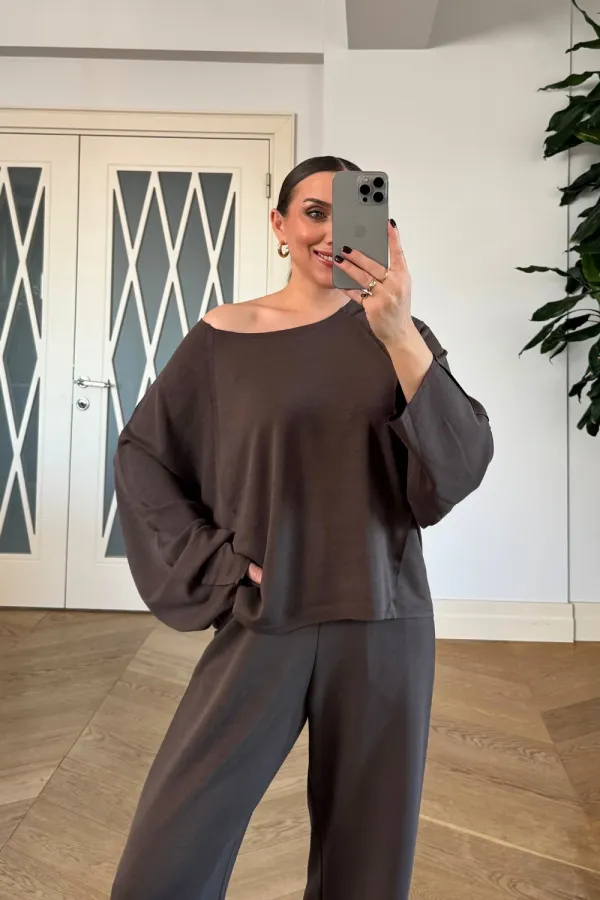 Kayık Yaka Sweat Pantolon Kadın Takım