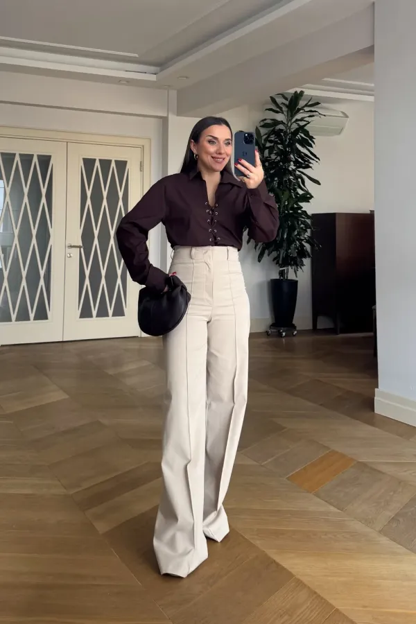 Straight Cut Ribbed Women's Trousers Straight Cut Ribbed Women's Trousers