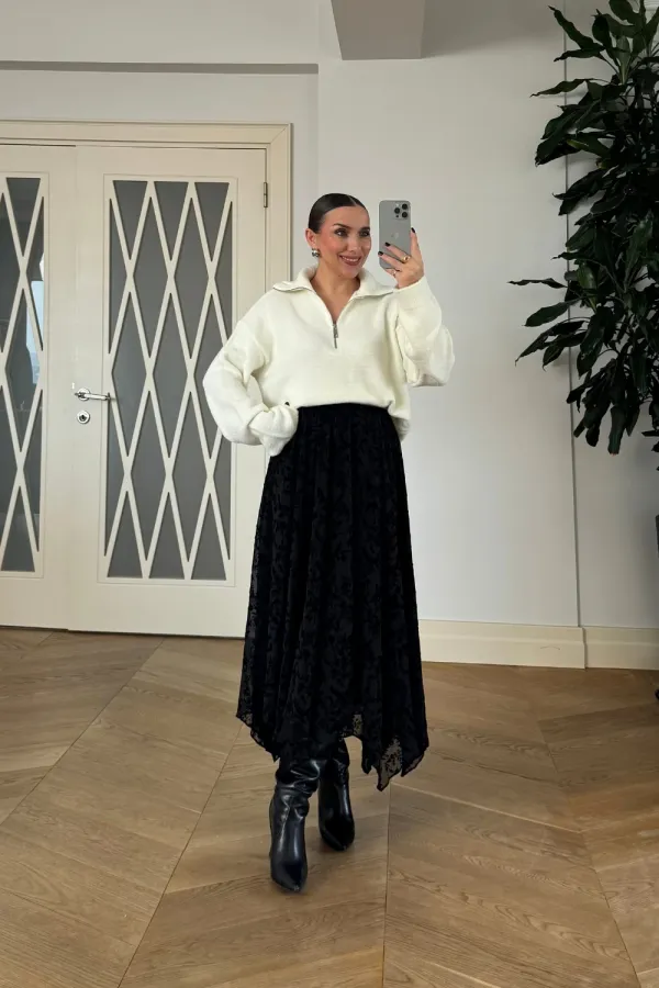 Floral Patterned Asymmetrical Midi Skirt