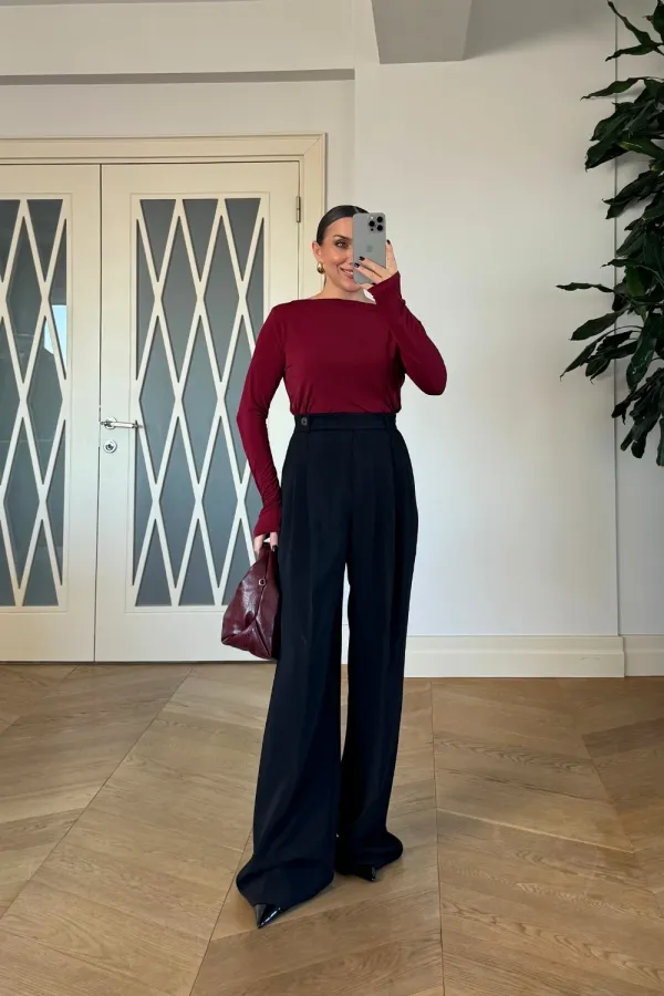 Kemer Detaylı Düz Kesim Kadın Pantolon