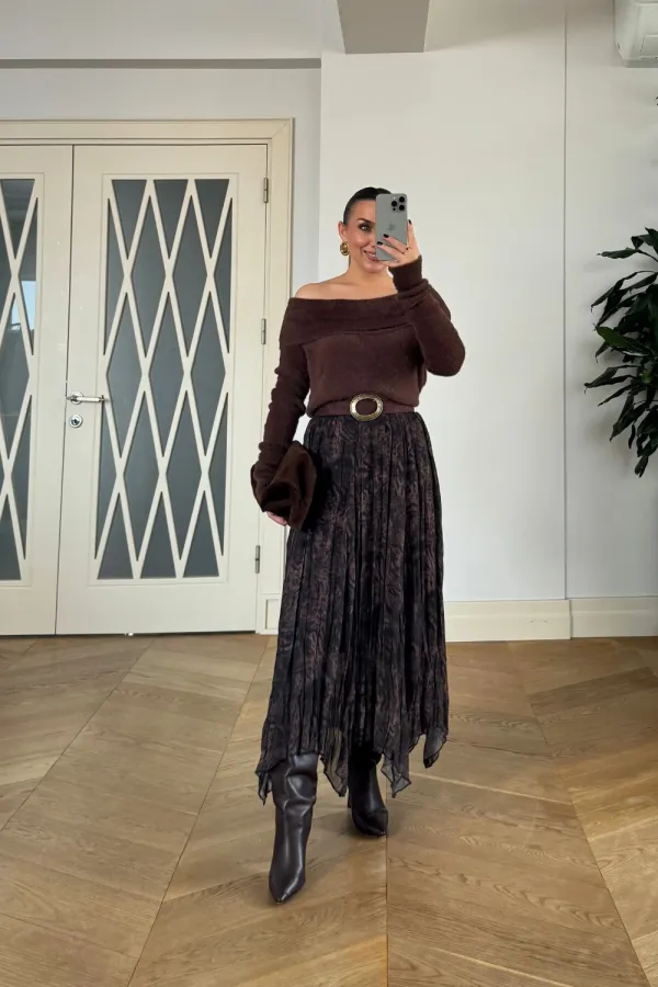 Asimetrik Kesim Midi Etek