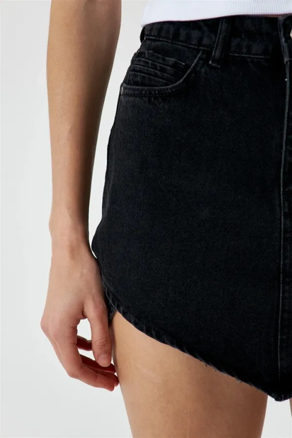 Asimetrik Kesim Mini Kot Etek