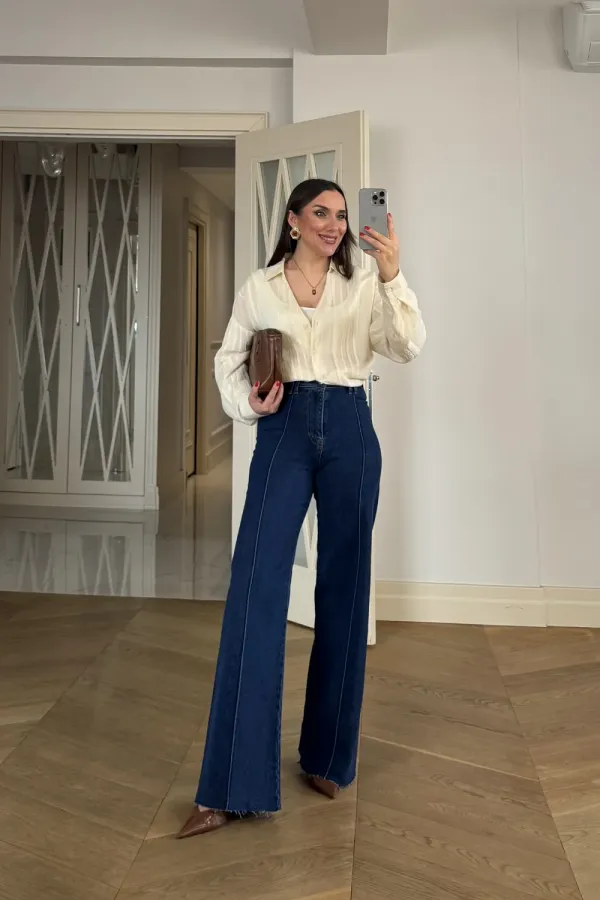 Dikiş Detaylı Denim Kadın Pantolon