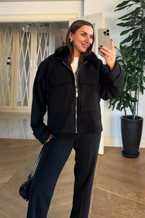 Suni Kürklü Kaşe Kadın Ceket