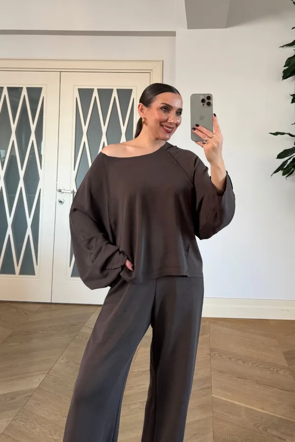 Kayık Yaka Sweat Pantolon Kadın Takım