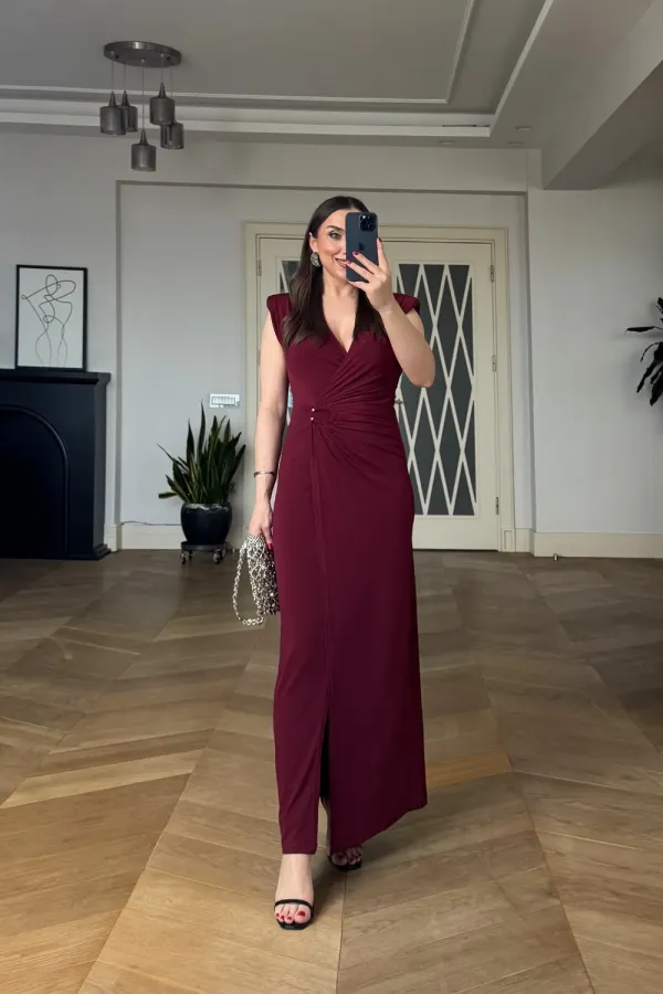 Wrap-Neck Padded Long Dress Wrap-Neck Padded Long Dress