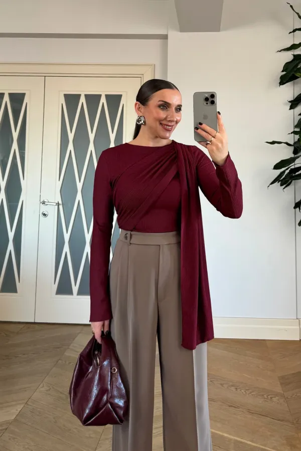 Kemer Detaylı Düz Kesim Kadın Pantolon