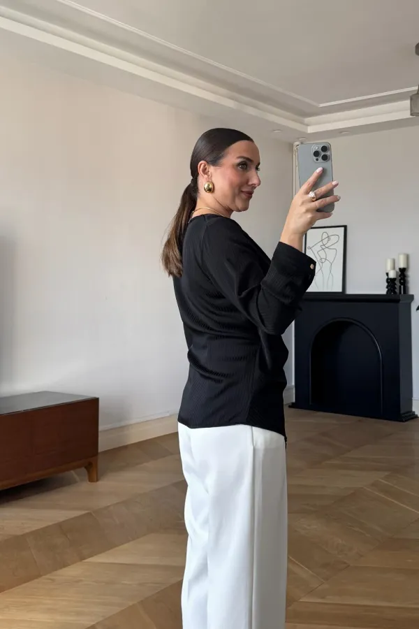 Kruvaze Bağlamalı Uzun Kollu Bluz