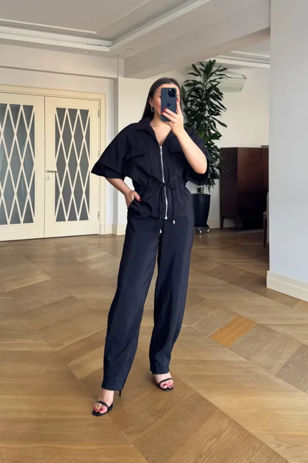 Women's Jacket and Trousers Suit with Drawstring Waist Women's Jacket and Trousers Suit with Drawstring Waist