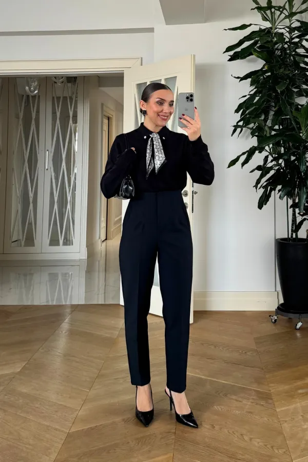 Yüksek Bel Pensli Kadın Pantolon