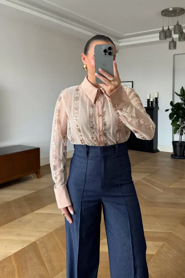 Transparan Tül Kadın Gömlek