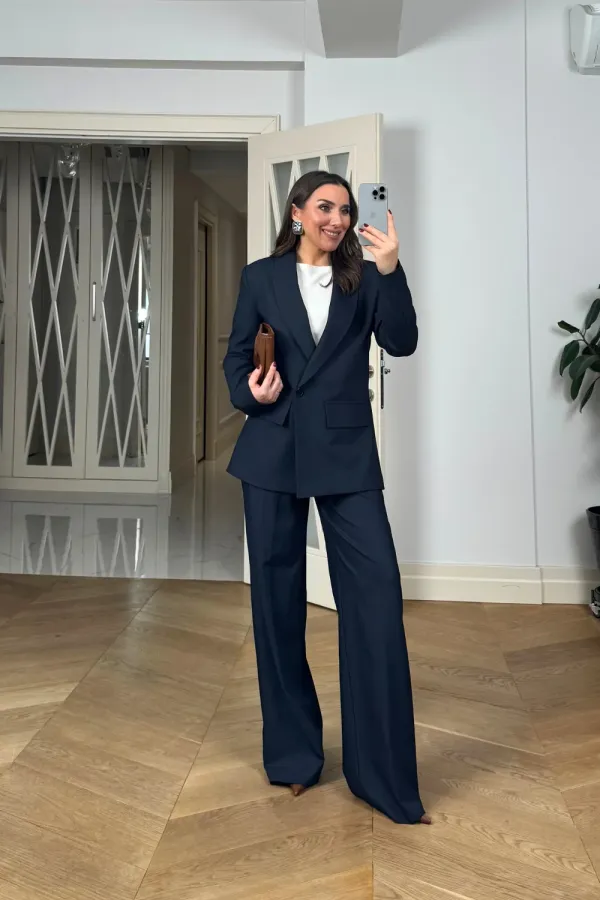 Kruvaze Çizgili Blazer Ceket Pantolon Kadın Takım Kruvaze Çizgili Blazer Ceket Pantolon Kadın Takım