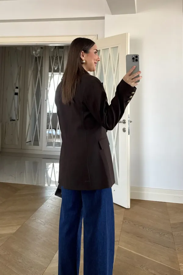 Gold Düğmeli Blazer Kadın Ceket