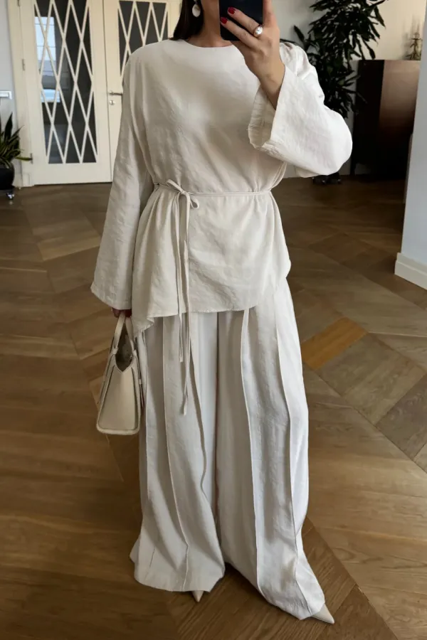 Pleated Detail Blouse and Pants Set Pleated Detail Blouse and Pants Set