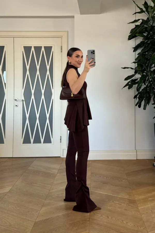 Asimetrik Kesim Bluz Pantolon Takım