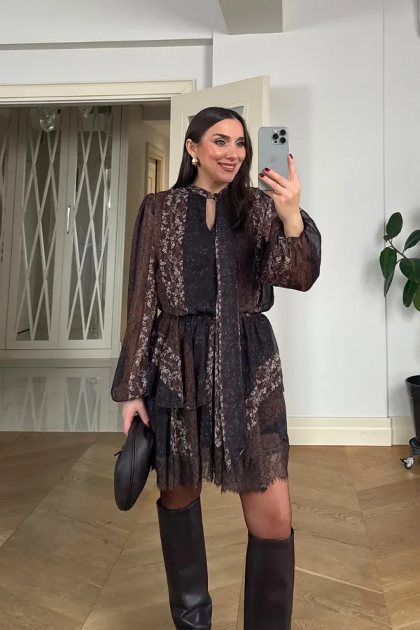 Desenli Şifon Mini Elbise