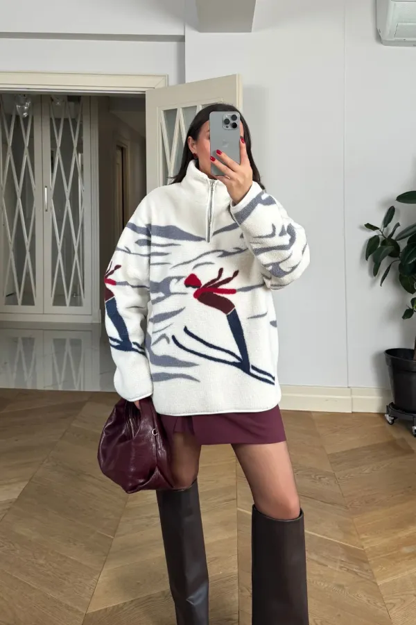 Dik Yaka Fermuarlı Polar Kadın Sweatshirt