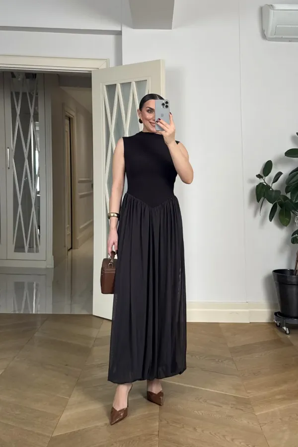 High-Neck Sleeveless Dress