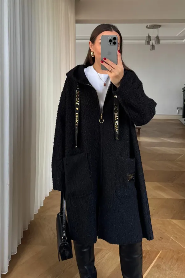 Kapüşonlu Buklet Kadın Ceket