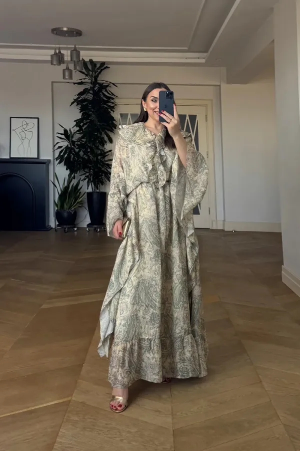 Shawl Patterned Batwing Sleeve Long Dress Shawl Patterned Batwing Sleeve Long Dress
