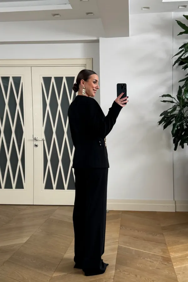 Kruvaze Düğmeli Ceket Pantolon Kadın Takım