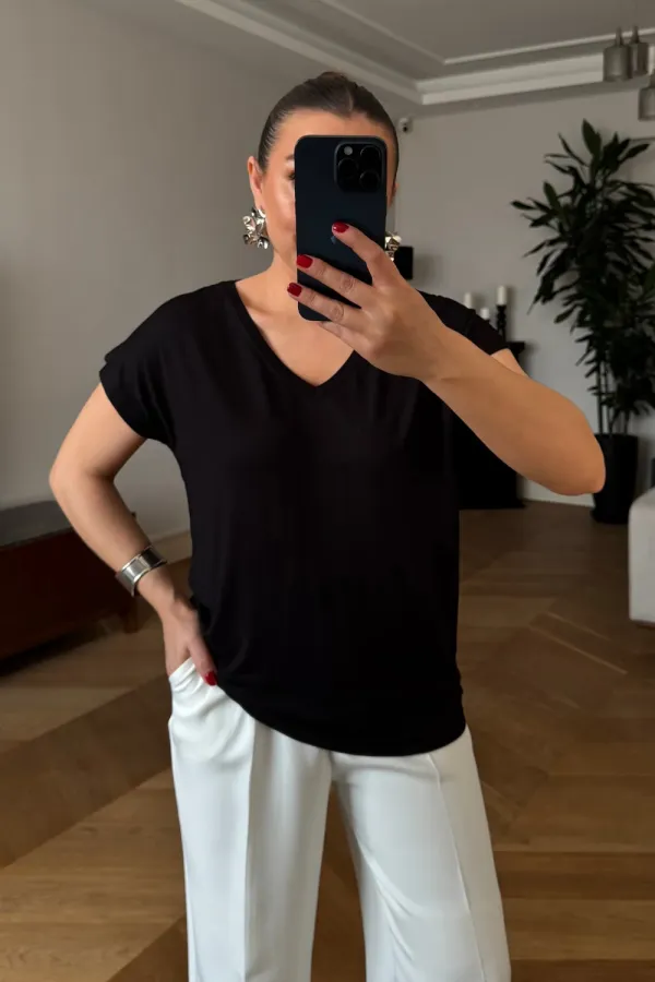 T-shirt basique à col en V pour femme