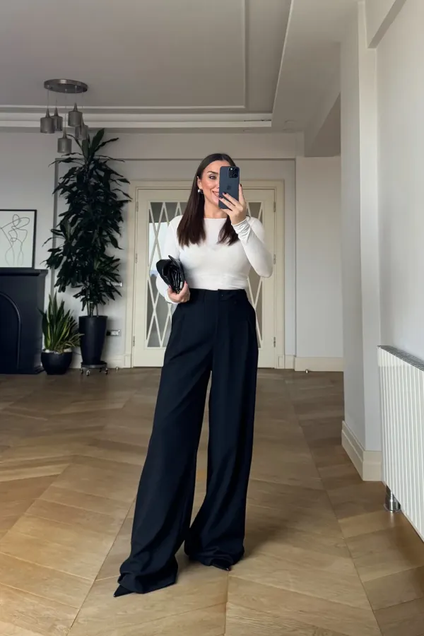 Taşlı Şerit Detaylı Palazzo Kadın Pantolon