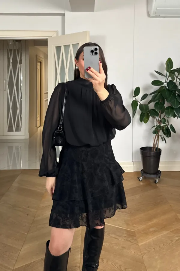 Pile Detaylı Şifon Mini Elbise