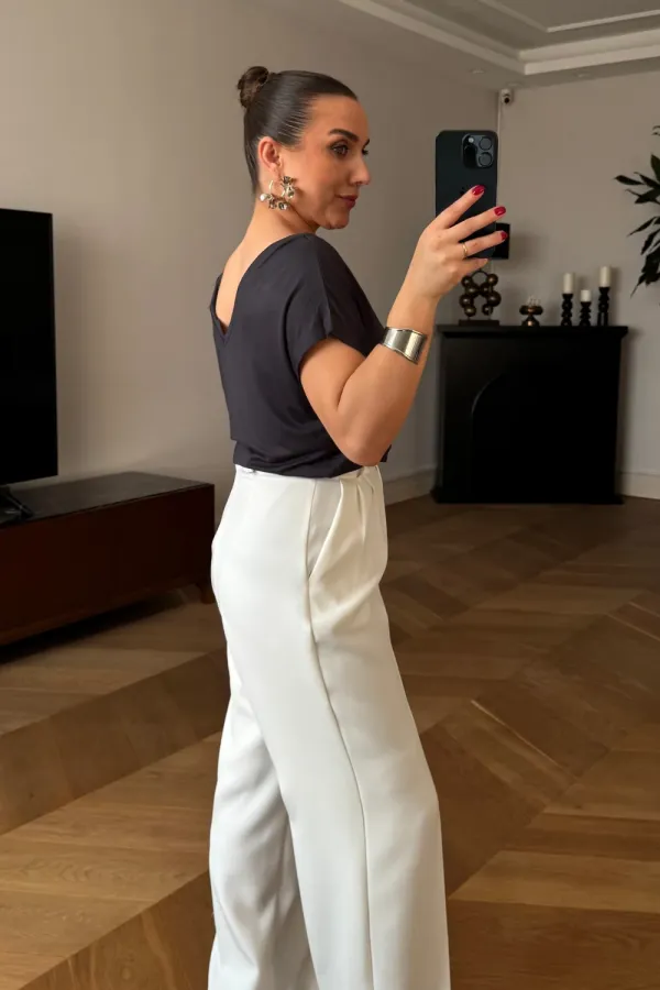 Ön Arka V Kısa Kollu Kadın Tişört