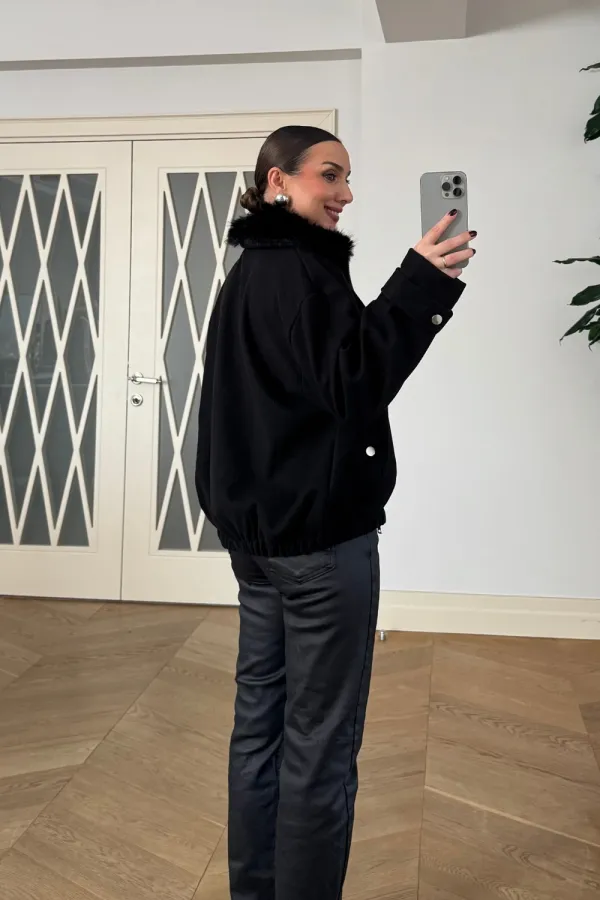 Fermuarlı Kaşe Bomber Kadın Ceket