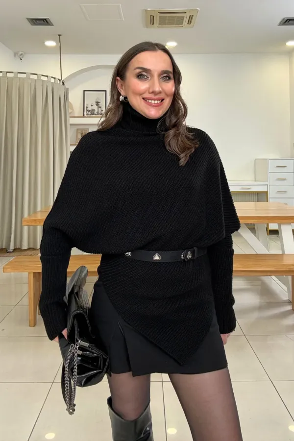 Pull en maille à col roulé asymétrique pour femme