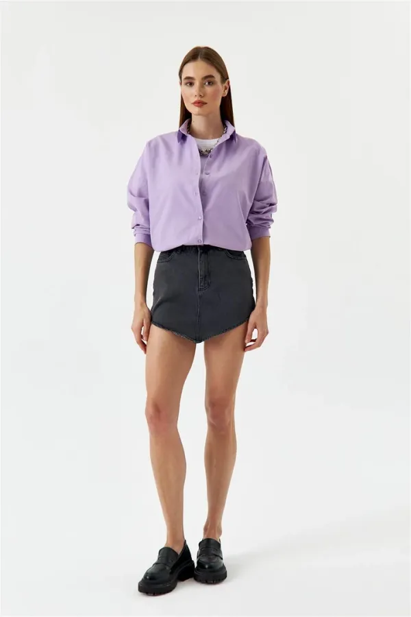 Asimetrik Kesim Mini Kot Etek